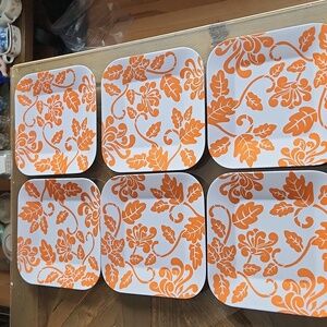 Orange and White Square Plates Thanksgiving Target Home Brand Melamine Leaves